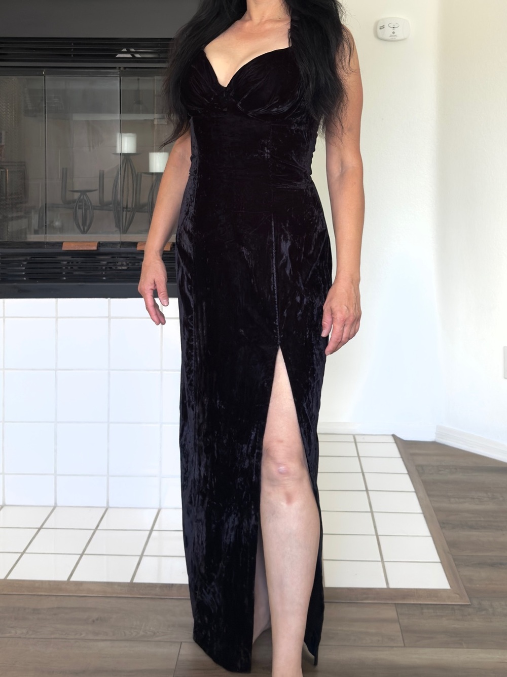 Vintage Midnight Glo Goth Witchy Black Velvet Halter Evening Dress